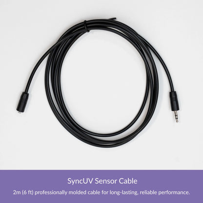 SyncUV Sensor 2 m (6 ft) cable with molded UV sensor head and 2.5 mm TRS connection, coiled on a white background.