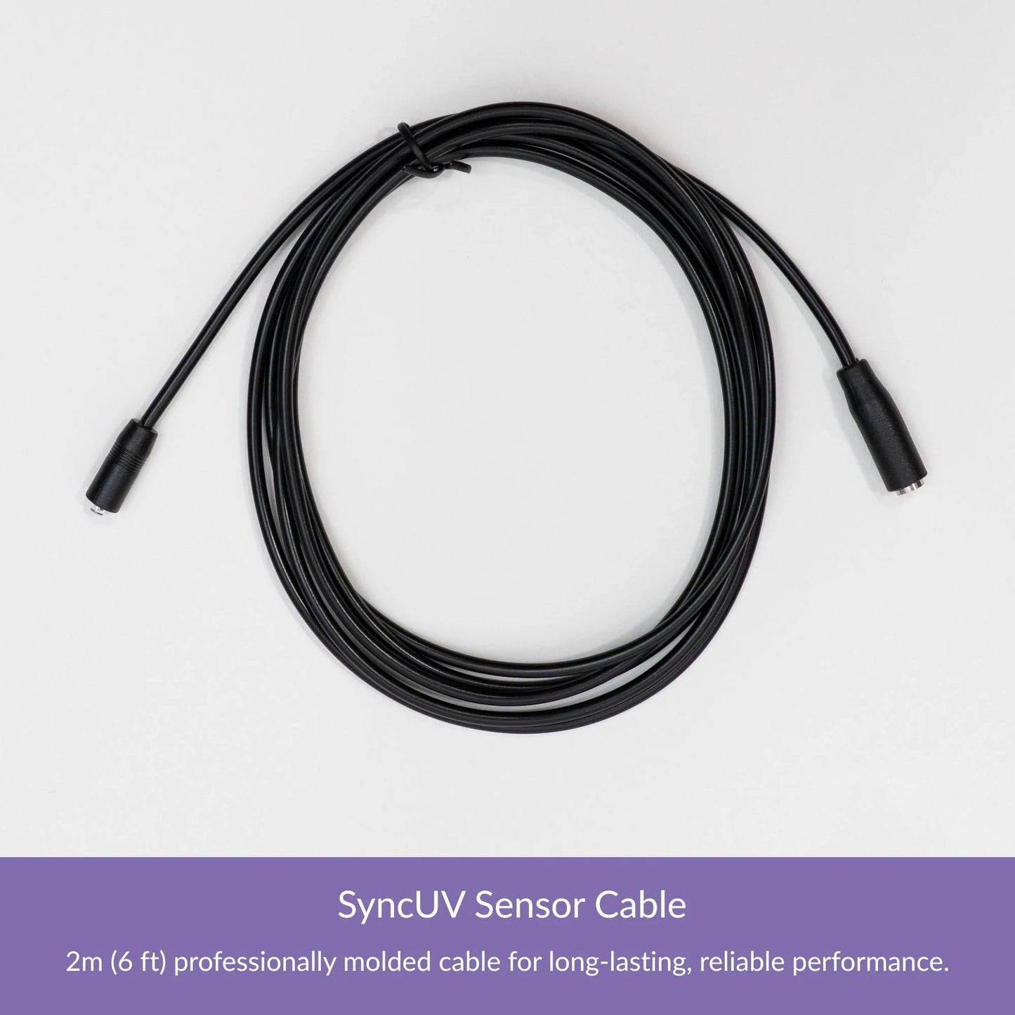 SyncUV Sensor 2 m (6 ft) cable with molded UV sensor head and 2.5 mm TRS connection, coiled on a white background.