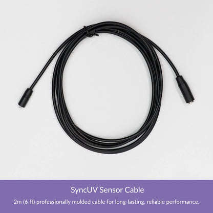 SyncUV Sensor 2 m (6 ft) cable with molded UV sensor head and 2.5 mm TRS connection, coiled on a white background.